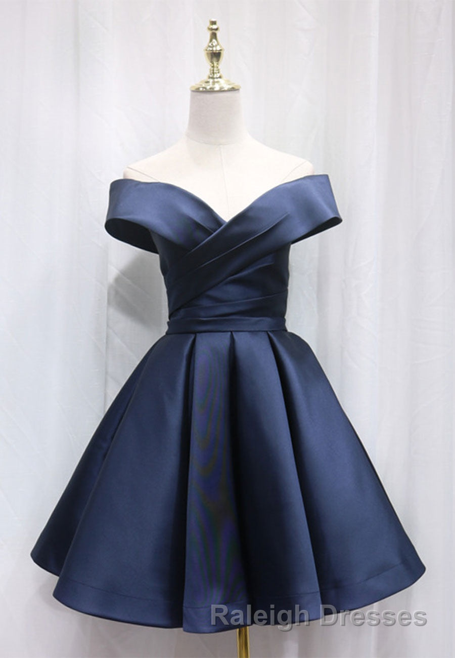 A Line Satin Off the Shoulder Short Prom Dresses Mini Prom Dresses Secondary image