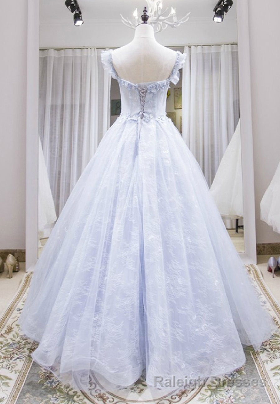 Light Blue Tulle Lace Long Prom Dress, A Line Graduation Dress Secondary image
