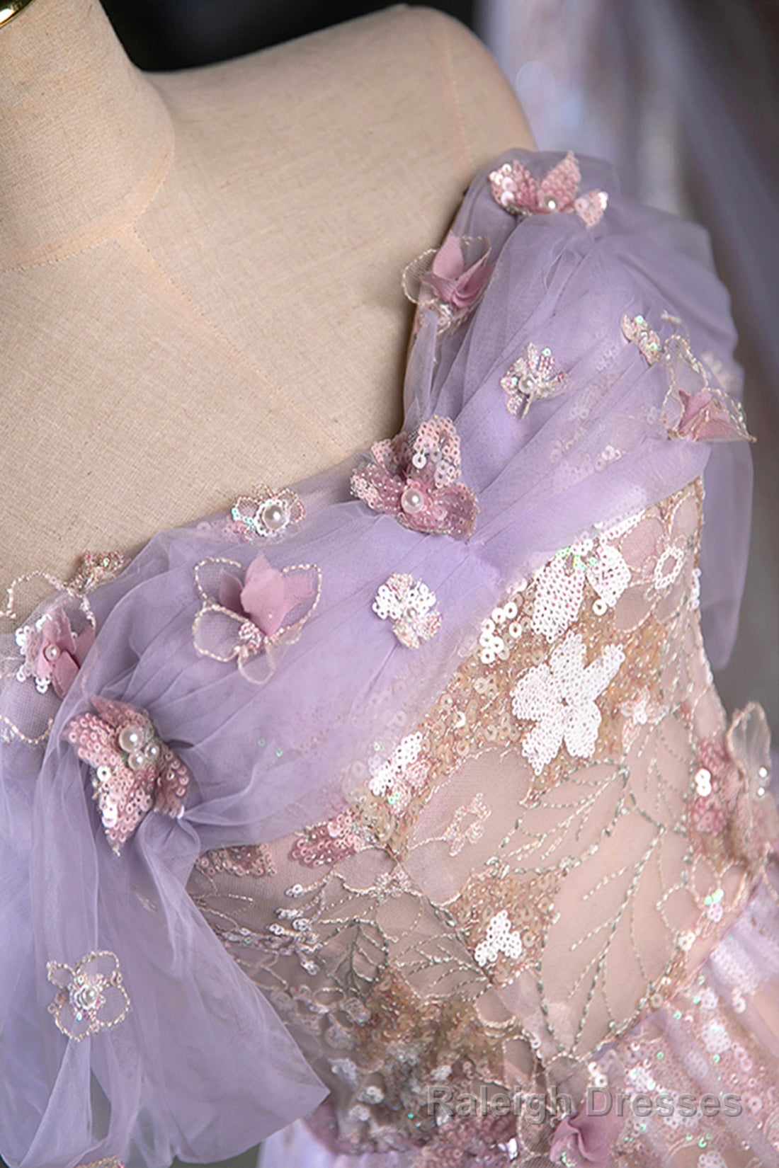 Lovely A Line Off the Shoulder Sequins Prom Dress, Purple Tulle Corset Floor Length Prom Dress