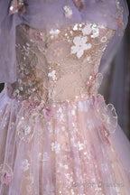 Lovely A Line Off the Shoulder Sequins Prom Dress, Purple Tulle Corset Floor Length Prom Dress