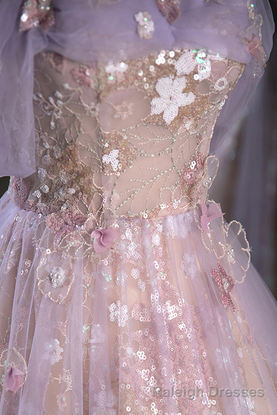 Lovely A Line Off the Shoulder Sequins Prom Dress, Purple Tulle Corset Floor Length Prom Dress