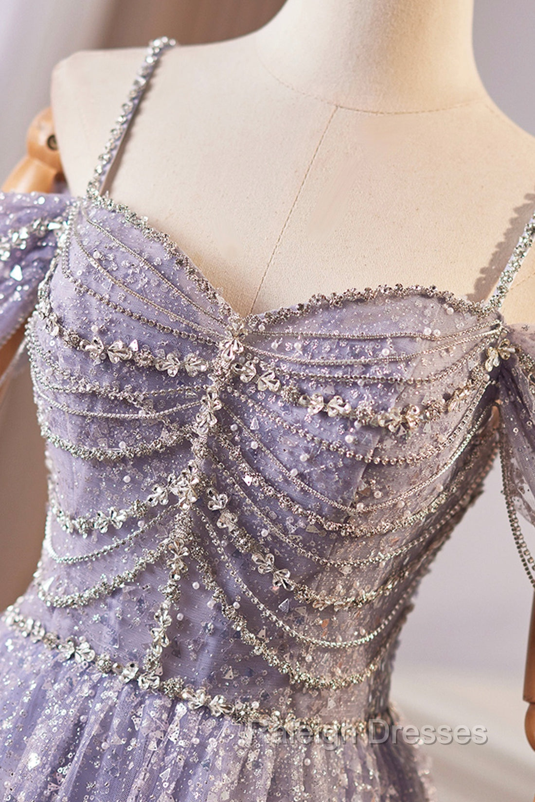 Lovely A-Line Tulle Sequins Floor Length Prom Dress, Off The Shoulder Evening Party Dress Secondary image