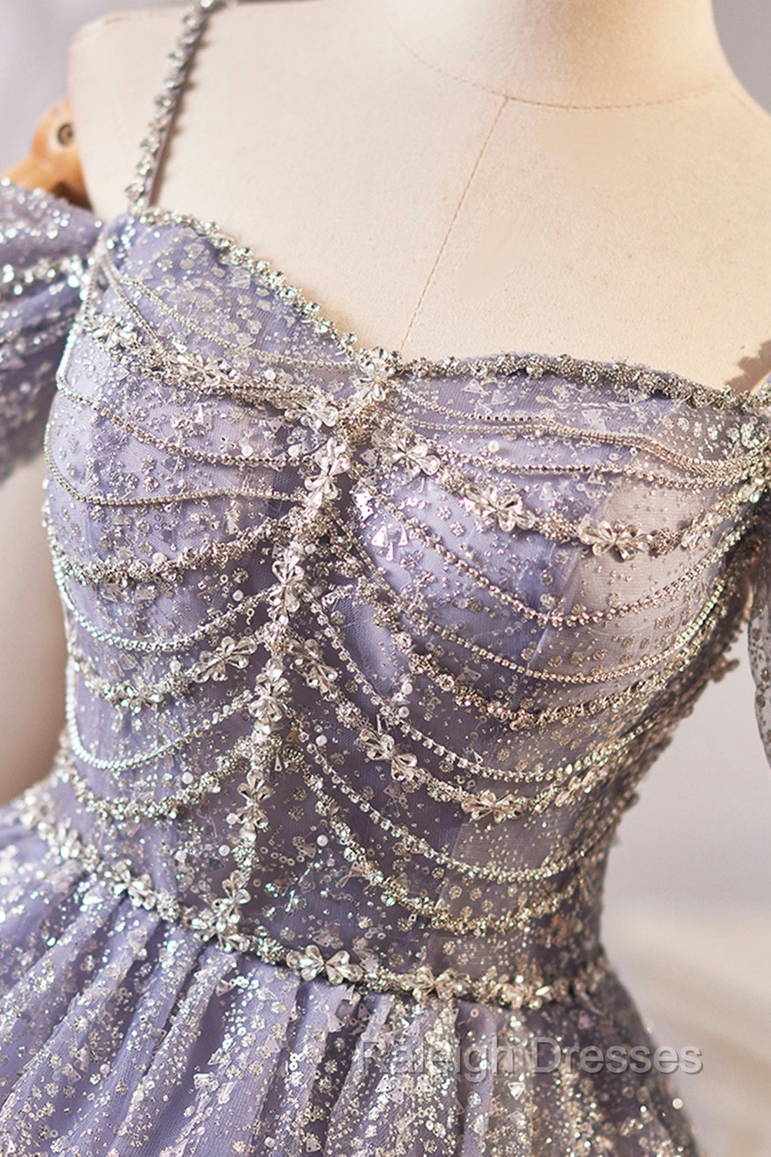 Lovely A-Line Tulle Sequins Knee Length Prom Dress, Off The Shoulder Evening Party Dress Secondary image