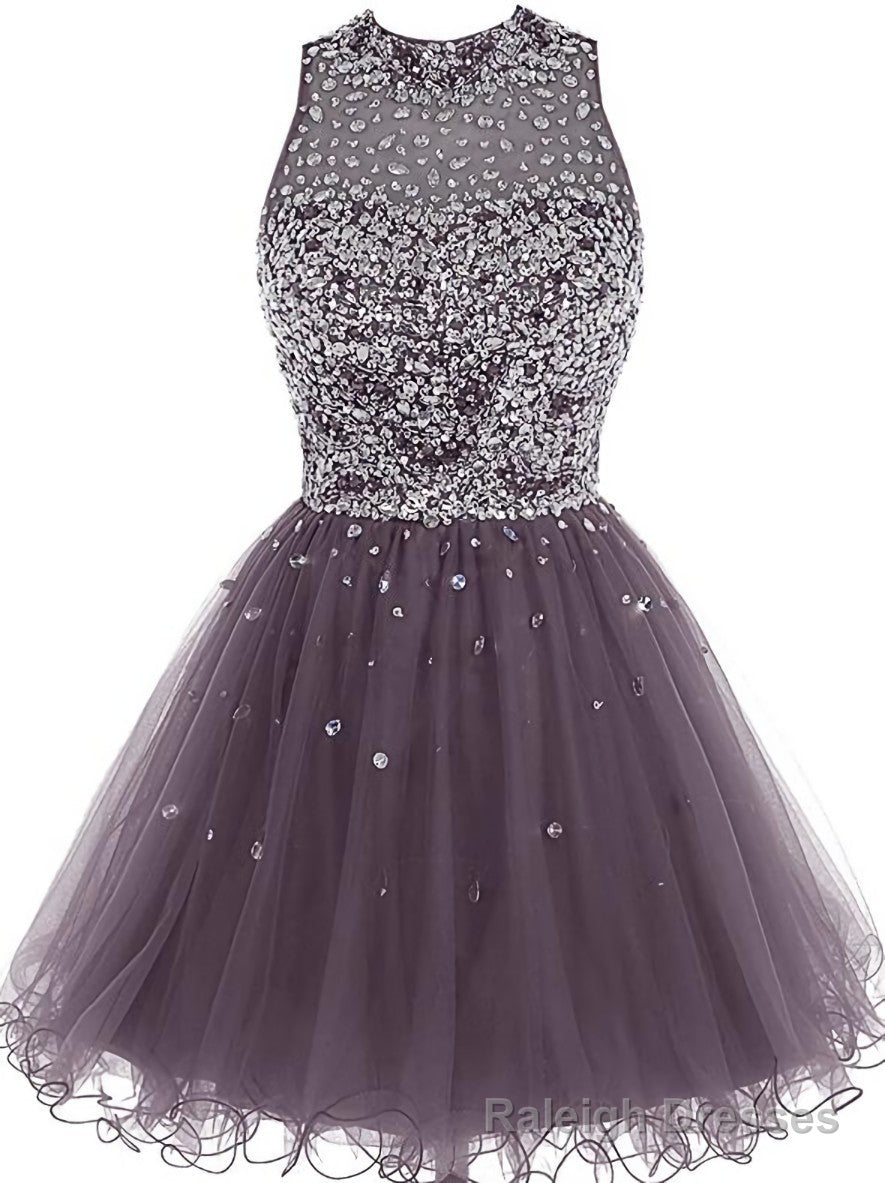 Lovely Beaded Tulle Homecoming Dress, Short Prom Dress Main image