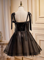 Lovely Black and Champagne Short Tulle Prom Dress, A Line Short Homecoming Dress