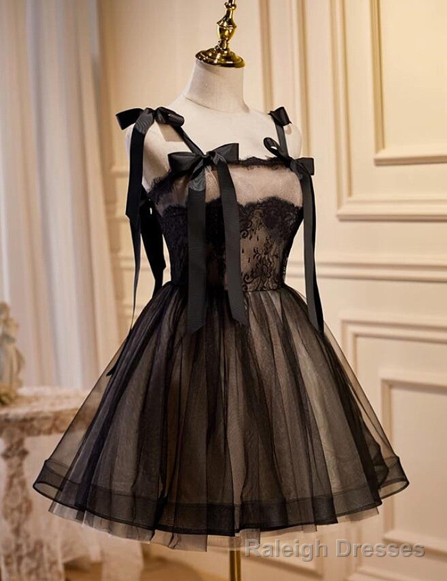 Lovely Black and Champagne Short Tulle Party Dress, A-line Short Homecoming Dress Main image