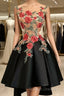 Lovely Black High Low Homecoming Dresses With Floral Lace Prom Dresses