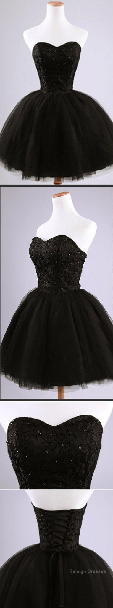 Lovely Black Lace Beads Strapless Sweetheart Juliet Tulle Skirt Mini Homecoming Dresses