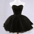 Lovely Black Lace Beads Strapless Sweetheart Juliet Tulle Skirt Mini Homecoming Dress