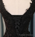 Lovely Black Lace V Neckline Short Homecoming Dress, Black Prom Dress