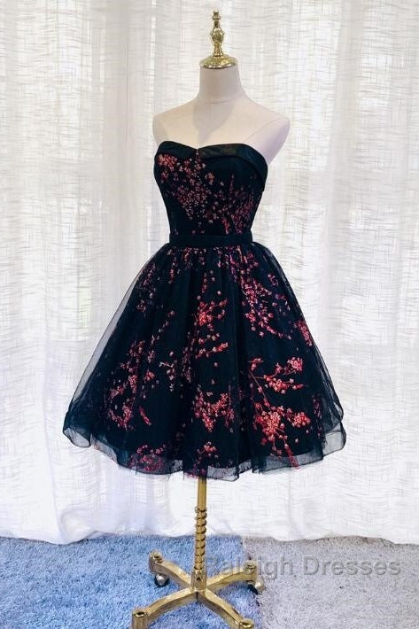 Lovely Black Sweetheart Short Homecoming Dress, Black Prom Dress