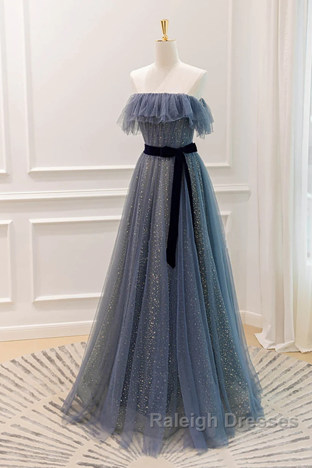 Lovely Blue A-Line Shiny Tulle Sweetheart Party Dress, Blue Long Formal Dress Prom Dress Secondary image