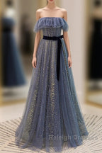 Lovely Blue A-Line Shiny Tulle Sweetheart Party Dress, Blue Long Formal Dress Prom Dress