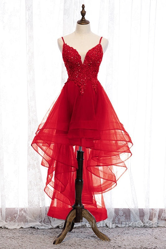 Lovely Blue High Low V-Neckline Straps Party Dress, New Straps Prom Dress Secondary image