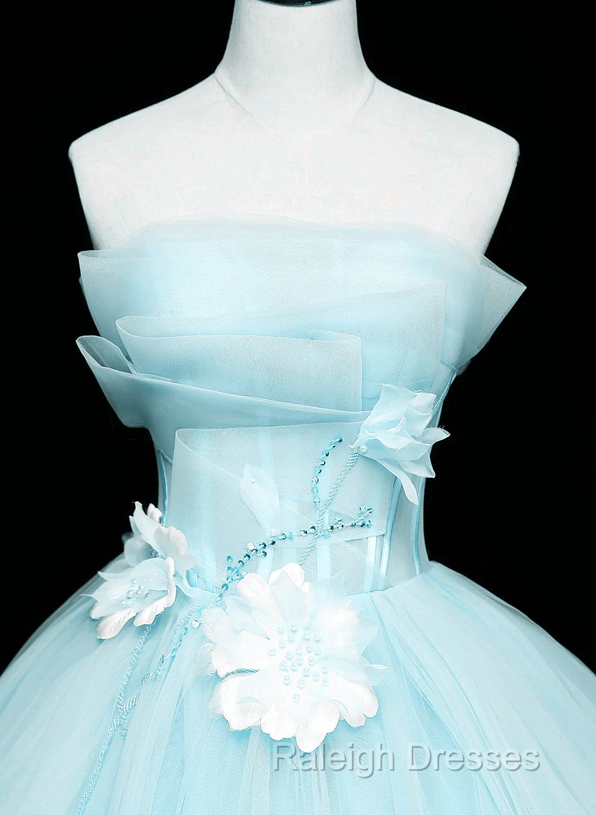 Lovely Blue Tulle Long Sweet 16 Dress, Blue Tulle Formal Dress Party Dress