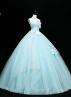 Lovely Blue Tulle Long Sweet 16 Dress, Blue Tulle Formal Dress Party Dress