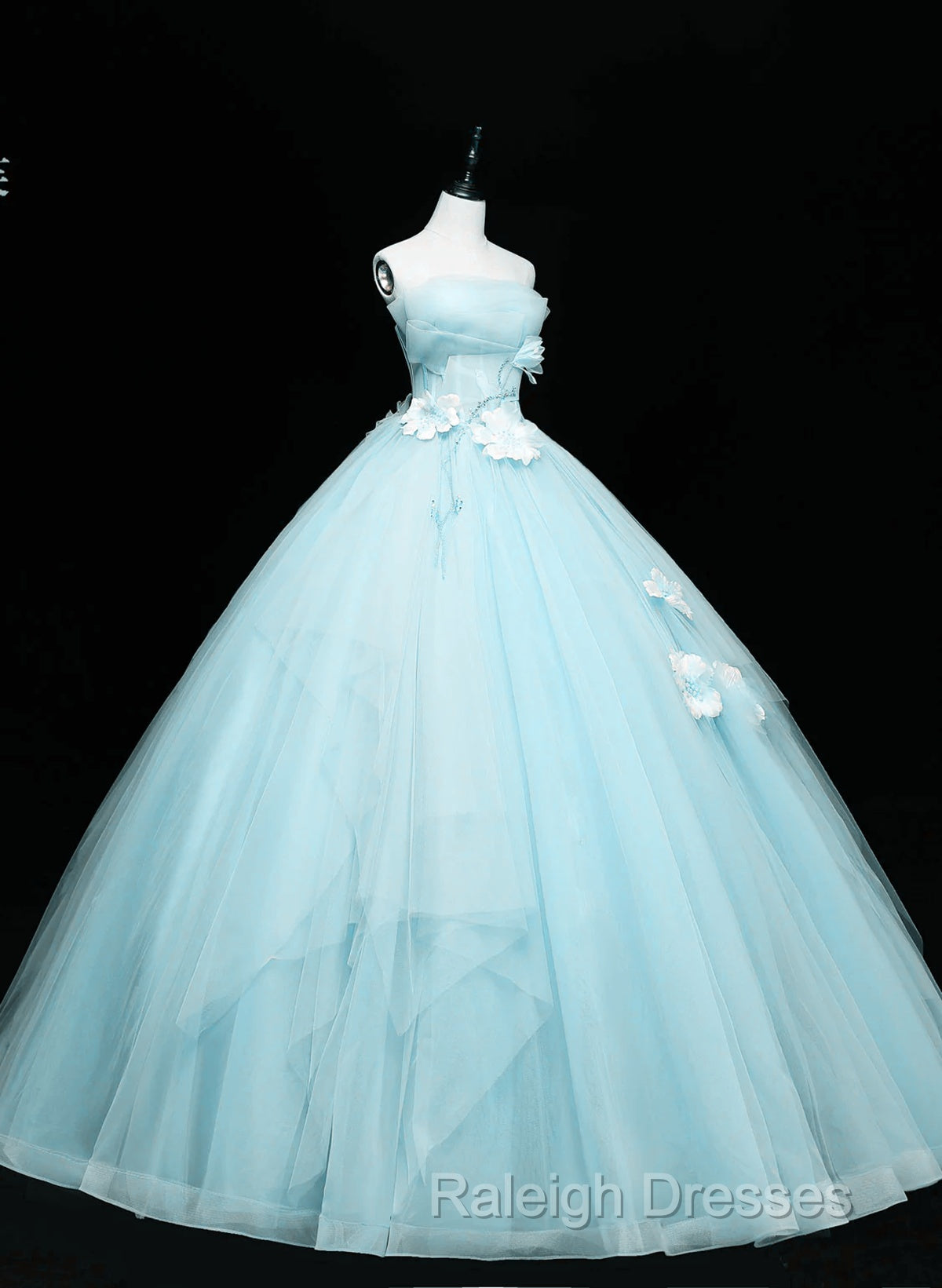 Lovely Blue Tulle Long Sweet 16 Dress, Blue Tulle Formal Dress Party Dress