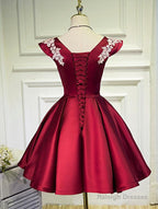 Lovely  Cap Sleeves Short Party Dresses, Satin Homecoming Dress