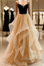 Lovely Champagne A-Line Beaded Strap Party Dress, Tulle Layers Long Prom Dress