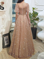 Lovely Champagne Sweetheart Tulle Party Dresses, A-Line Tulle Prom Dress