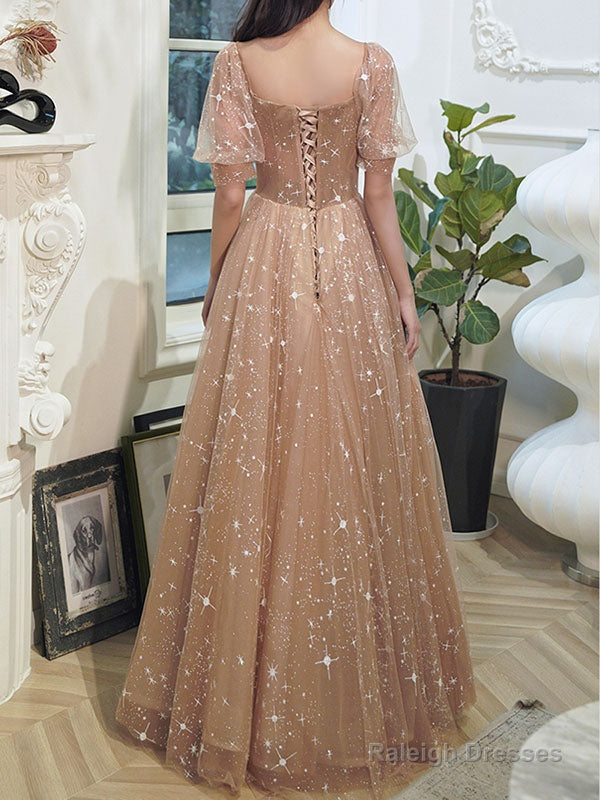 Lovely Champagne Sweetheart Tulle Party Dresses, A-Line Tulle Prom Dress