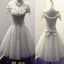 Lovely Cute Short A-Line Off Shoulder Lace Up Back Appliques Bow-Knot Homecoming Dresses