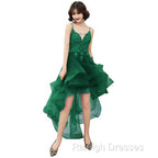 Lovely Dark Green High Low Chic Party Dress Prom Dress, V-Neckline Straps Homecoming Dress