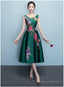Lovely Dark Green Tea Length Simple Satin Bridesmaid Dresses Prom Dresses