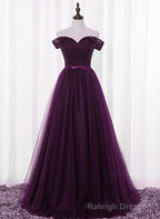 Lovely Dark Purple Tulle V Neckline Prom Dress , Long Bridesmaid Dress