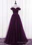 Lovely Dark Purple Tulle V Neckline Prom Dress , Long Bridesmaid Dress
