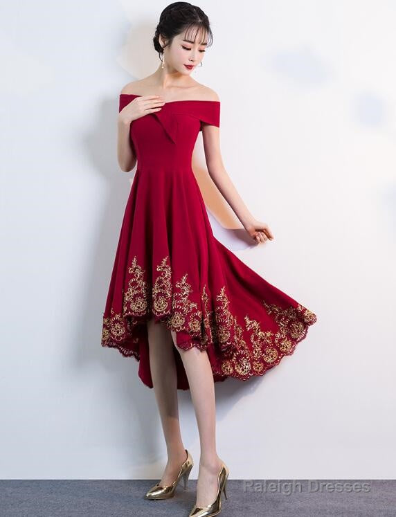 Lovely Dark Red High Low Bridesmaid Dress, Short Prom Dress Secondary image