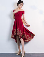 Lovely Dark Red High Low Bridesmaid Dress, Short Prom Dress