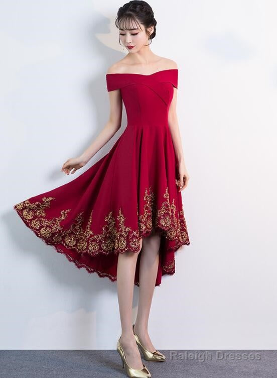 Lovely Dark Red High Low Bridesmaid Dress, Short Prom Dress Main image