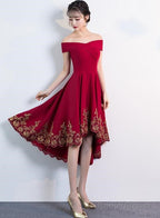Lovely Dark Red High Low Bridesmaid Dresses Short Prom Dresses
