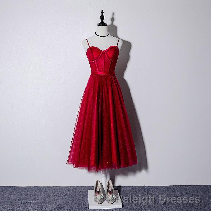 Lovely Dark Red Sweetheart Tulle Prom Dress, Wine Red Prom Dress Homecoming Dress