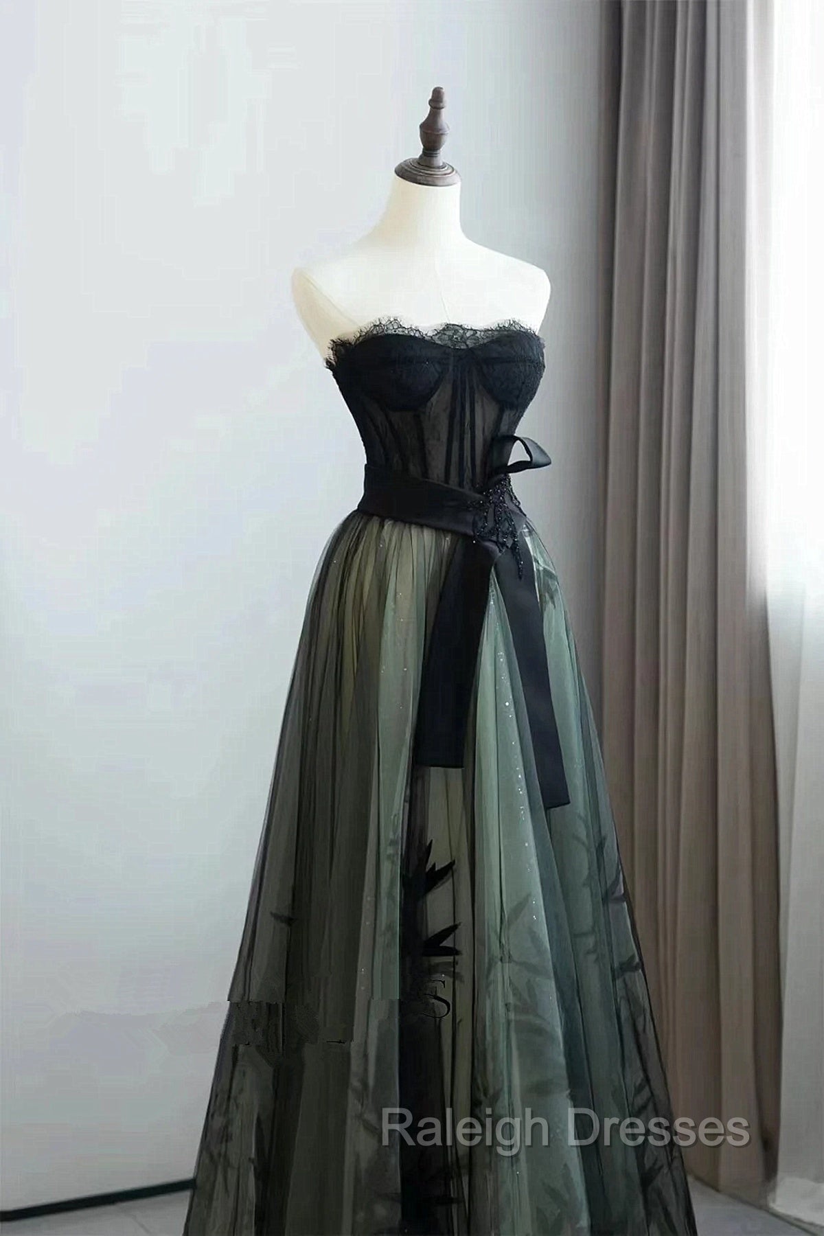 Lovely Green And Black Sweetheart Long Evening Dress, A-Line Prom Dress Party Dress