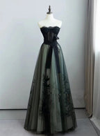 Lovely Green And Black Sweetheart Long Prom Dresses A-Line Prom Dresses Prom Dresses