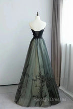 Lovely Green And Black Sweetheart Long Evening Dress, A-Line Prom Dress Party Dress