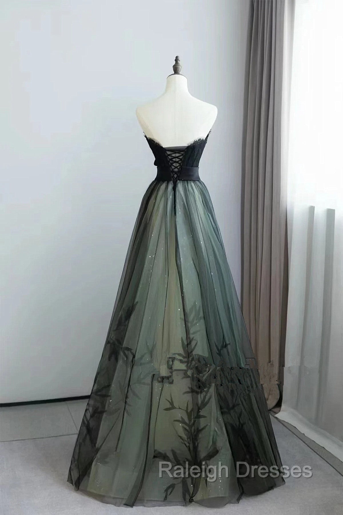 Lovely Green And Black Sweetheart Long Evening Dress, A-Line Prom Dress Party Dress