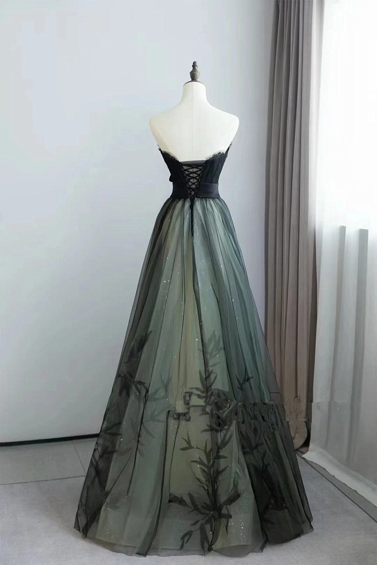 Lovely Green And Black Sweetheart Long Prom Dresses A-Line Prom Dresses Prom Dresses