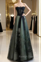 Lovely Green And Black Sweetheart Long Evening Dress, A-Line Prom Dress Party Dress