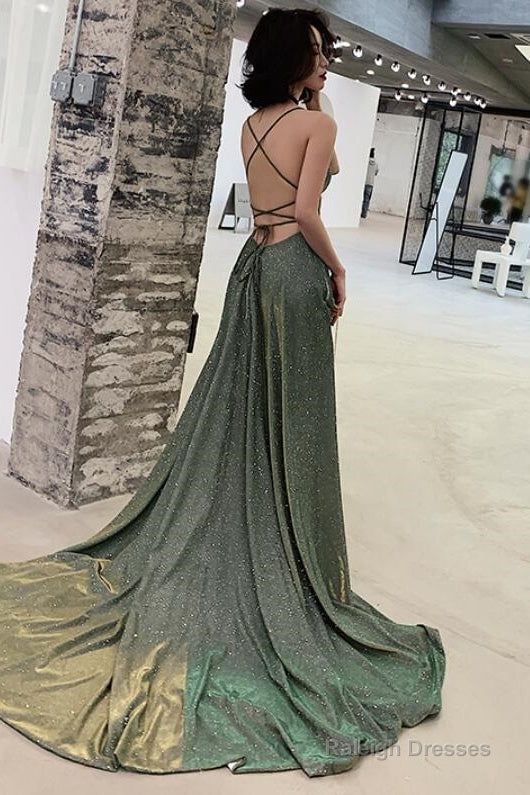 Lovely Green Backless Long Shiny Prom Dress Party Dress, Green Evening Dresses Secondary image