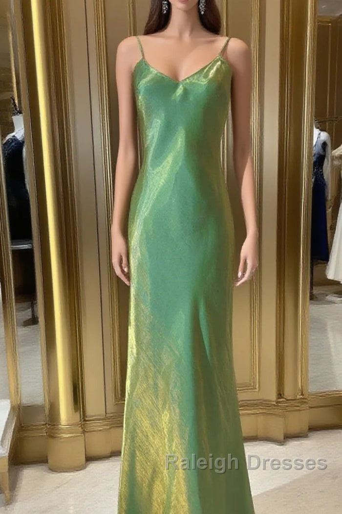 Lovely Green Straps Long Formal Dress, Green Satin Party Dress Evening Dress Main image