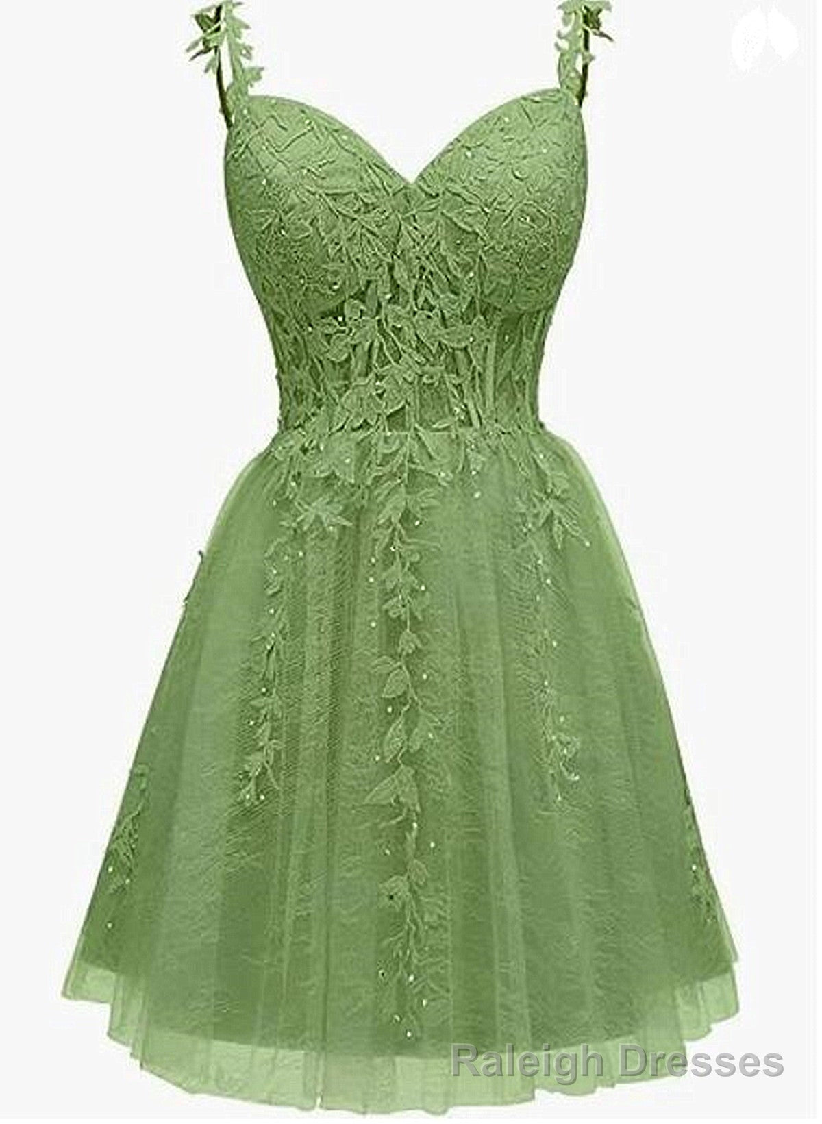Lovely Green Sweetheart Beaded Straps Party Dress, Green Tulle Homecoming Dress Main image