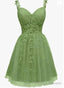 Lovely Green Sweetheart Beaded Straps Party Dress, Green Tulle Homecoming Dress