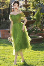 Lovely Green Tulle Beaded Straps Short Prom Dresses Green Short Homecoming Dresses
