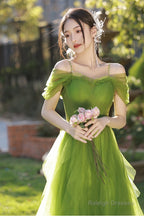 Lovely Green Tulle Beaded Straps Short Prom Dresses Green Short Homecoming Dresses