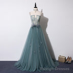 Lovely Green Tulle Lace Top Long Strapless Handmade Prom Dress,Tulle Evening Dress Party Dress