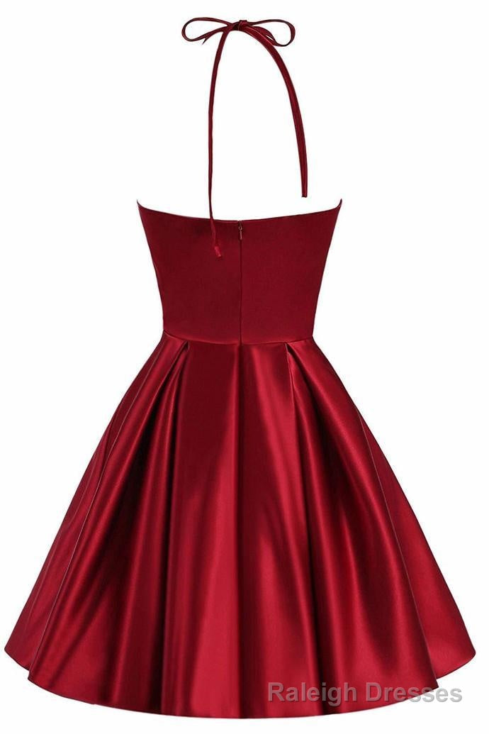 Lovely Halter Short Prom Dress, Homecoming Dresses , Satin Formal Dress Secondary image