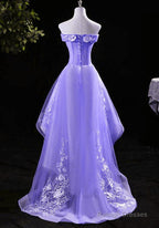Lovely High Low Tulle Lace Applique Prom Dresses Off Shoulder Homecoming Dress